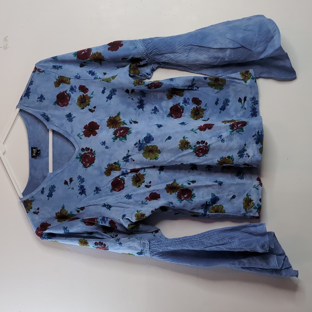 XCit Vintage Y2K Flutter Sleeve Long Sleeve Blue Floral Top Large